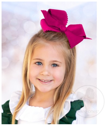 Small King Scalloped Edge Velvet Overlay Bow | Cranberry