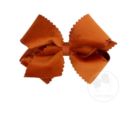 Small King Scalloped Edge Velvet Overlay Bow | Burnt Orange
