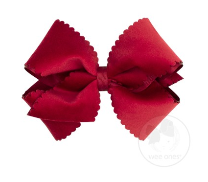 Small King Scalloped Edge Velvet Overlay Bow | Cranberry