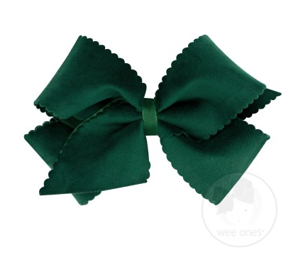 Small King Scalloped Edge Velvet Overlay Bow | Forest Green