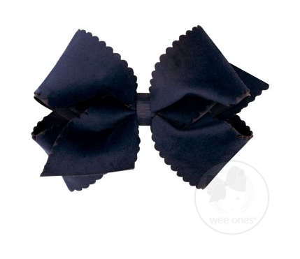 Small King Scalloped Edge Velvet Overlay Bow | Navy