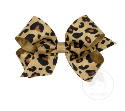 Medium Leopard Print Grosgrain Bow | Khaki