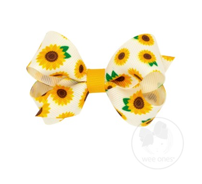 Mini Harvest-Themed Print Grosgrain Bow | Sunflowers