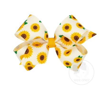 Medium Harvest-Themed Print Grosgrain Bow | Sunflowers
