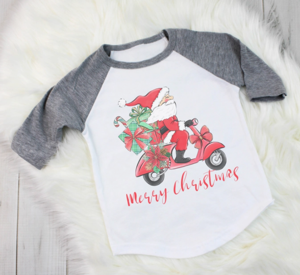 Scooter Santa Baseball Tee