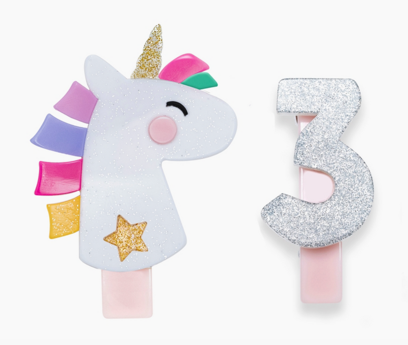 Unicorn Party Alligator Clip | Number 3