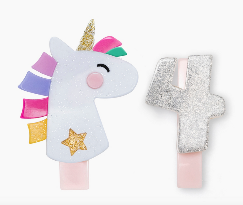 Unicorn Party Alligator Clip | Number 4