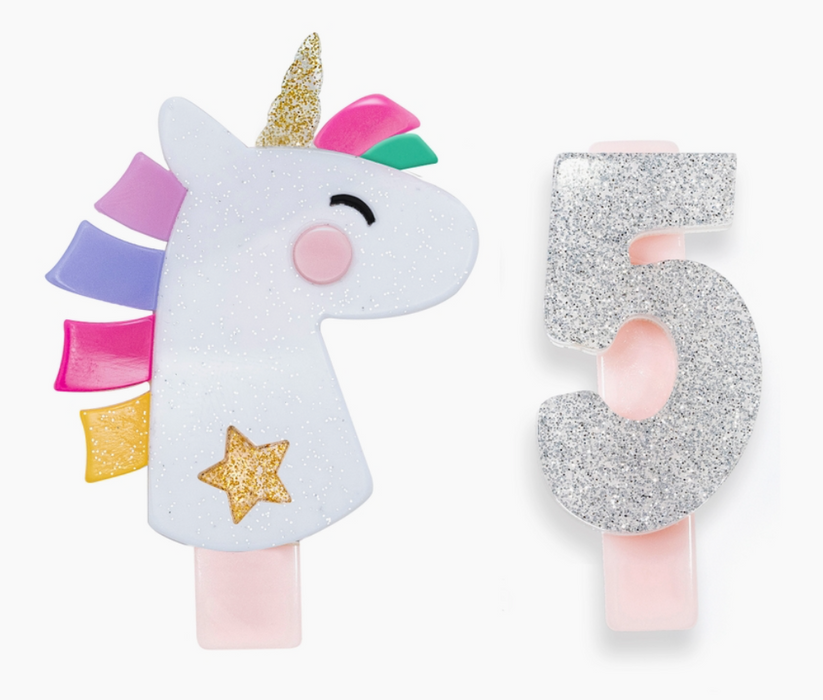 Unicorn Party Alligator Clip | Number 5