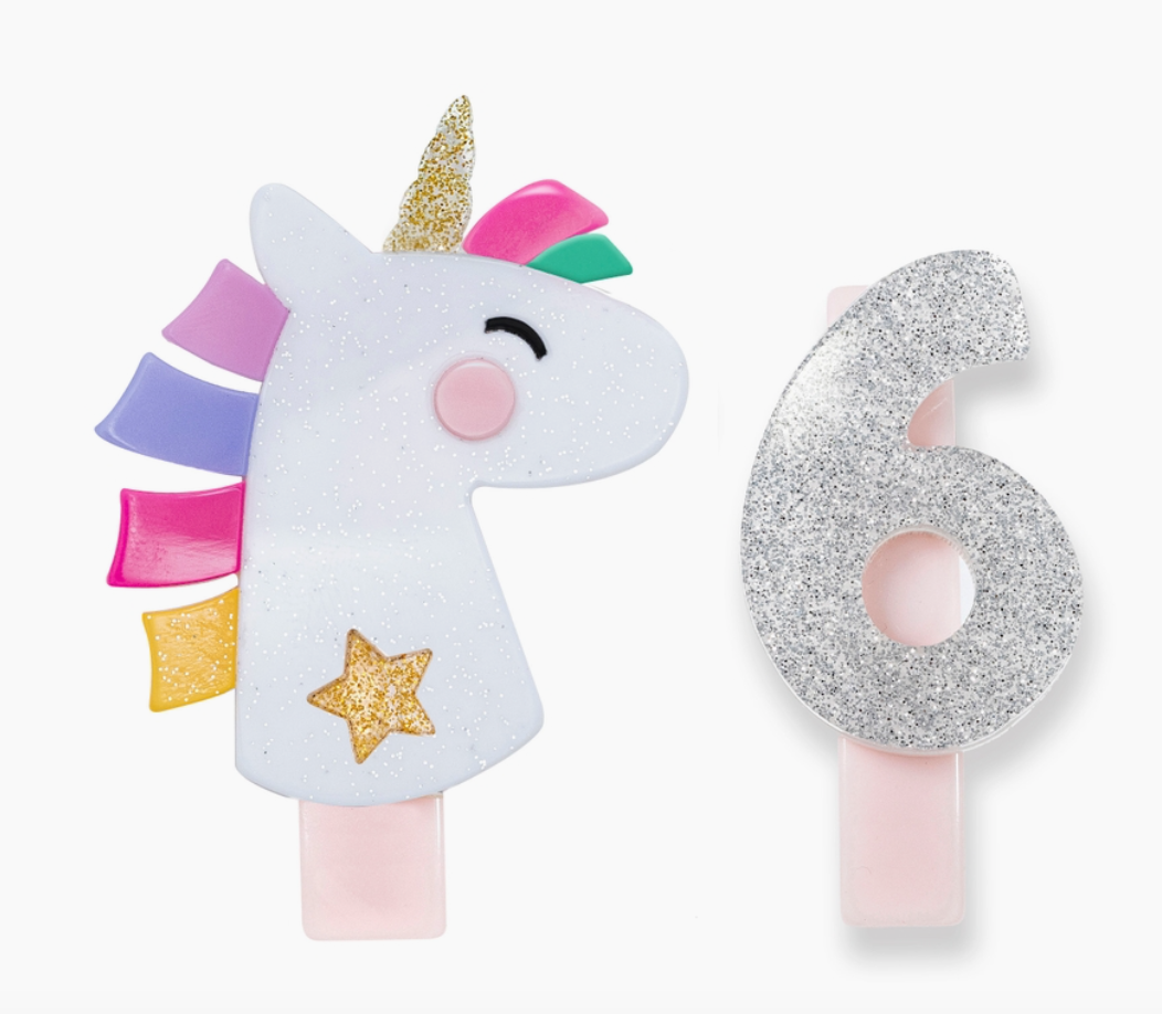 Unicorn Party Alligator Clip | Number 6