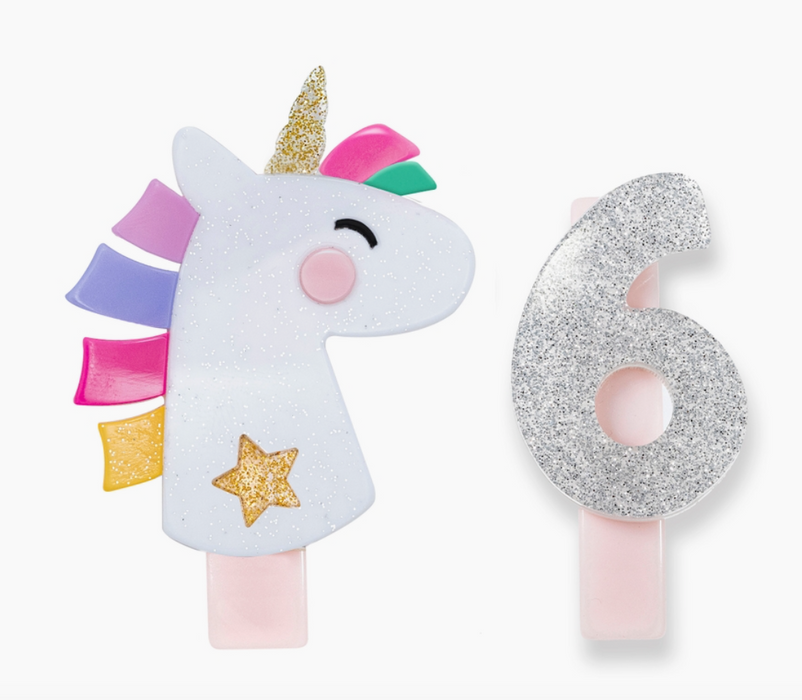 Unicorn Party Alligator Clip | Number 6