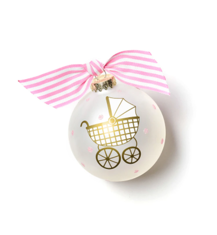 Welcome Little Girl Carriage Glass Ornament