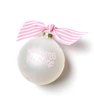 Welcome Little Girl Carriage Glass Ornament