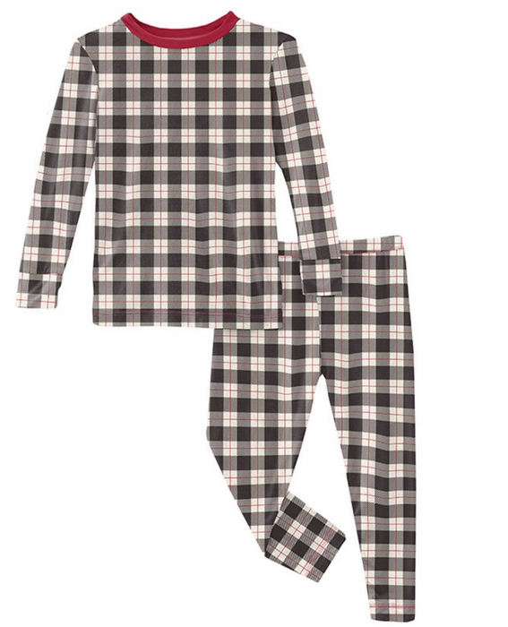 Print Long Sleeve Pajama Set | Midnight Holiday Plaid