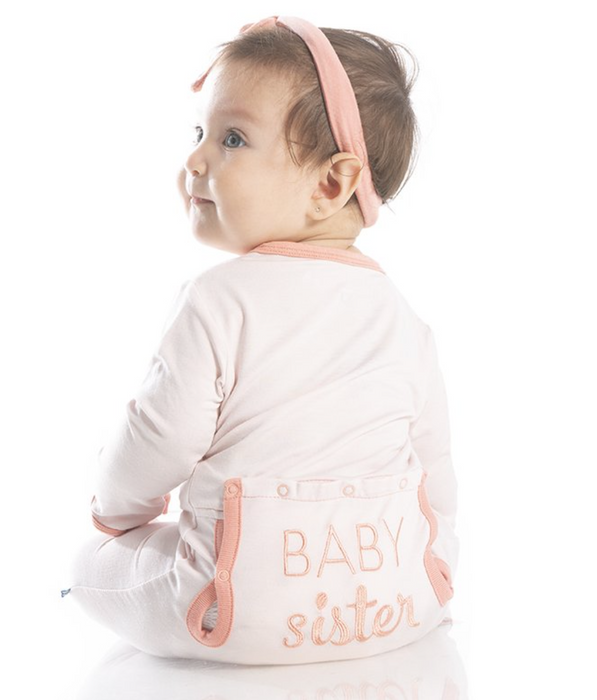 Baby Sister Applique Coverall with Zipper | Macaroon