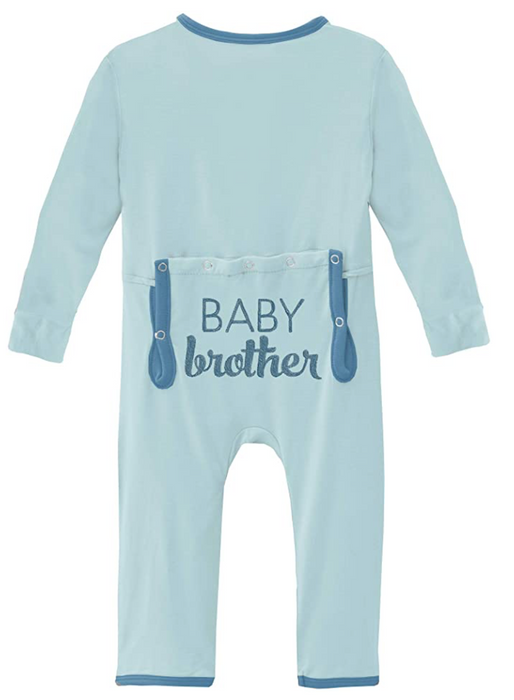 Baby Brother Applique Coverall with Zipper | Spring Sky