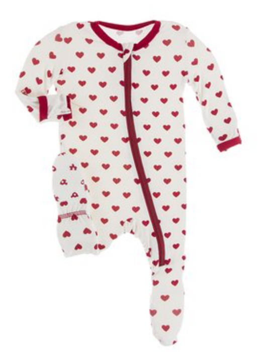 Print Footie with Zipper | Natural Hearts