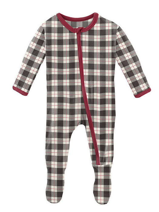 Print Footie with Zipper | Midnight Holiday Plaid