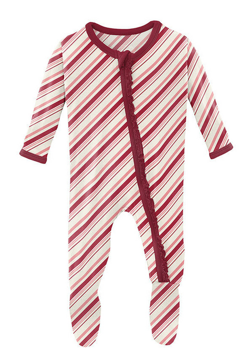 Print Muffin Ruffle Footie with Snaps | Candy Cane Stripe