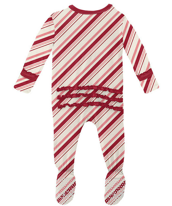 Print Muffin Ruffle Footie with Snaps | Candy Cane Stripe