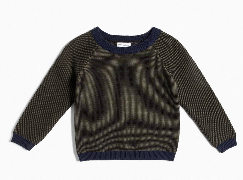 Waffle Knit Pine and Navy Sweater