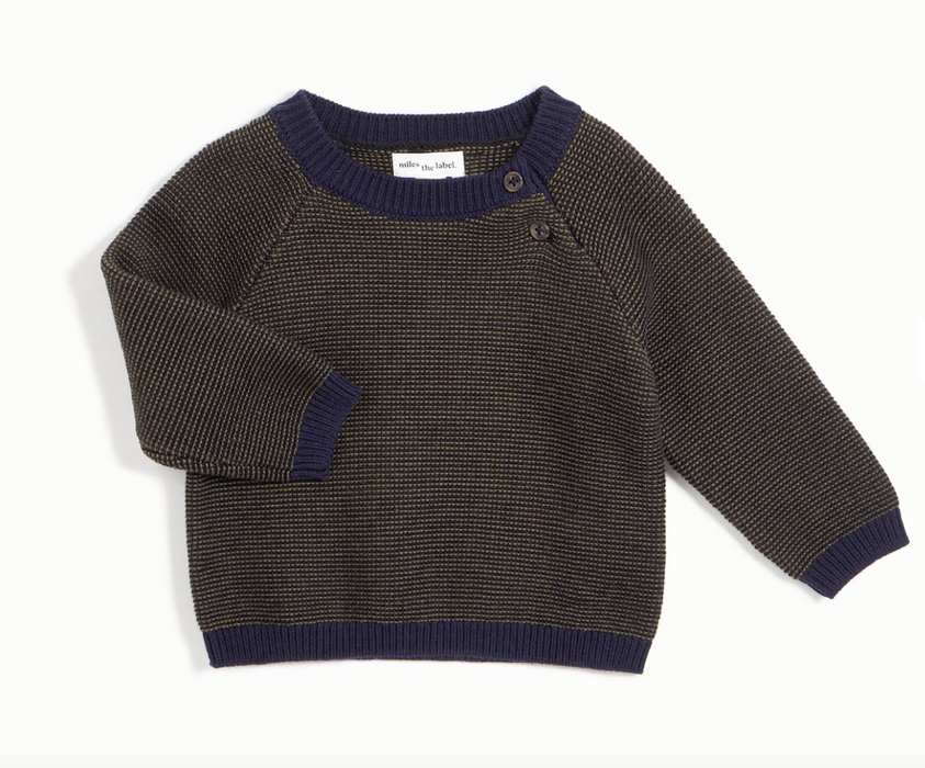 Waffle Knit Pine and Navy Sweater