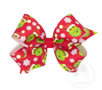 Medium Christmas Print Grosgrain Bow | Merry Grinchmas