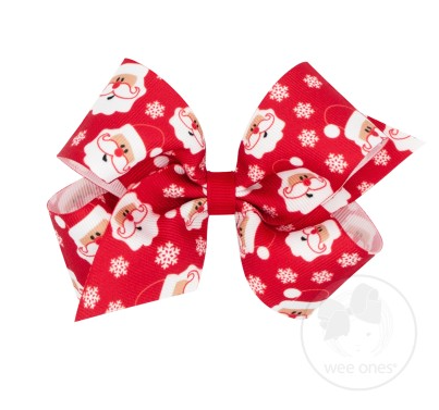 Medium Christmas Print Grosgrain Bow | Santa