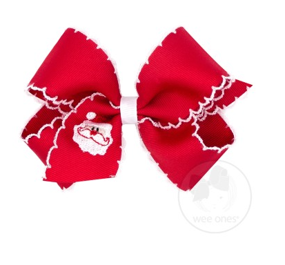 Medium Moonstitch Embroidered Bow | Red Santa