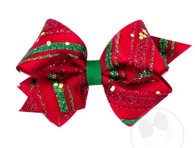 Small Glitzy Holiday Bow | Red and Green Sequin