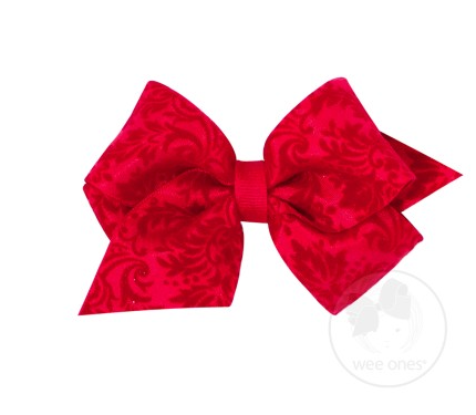 Small Glitzy Holiday Bow | Red Brocade