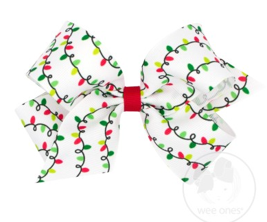 Medium Christmas Print Grosgrain Bow | Lights