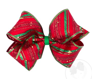 King Glitzy Holiday Bow | Red Green Sequin Holiday Plaid