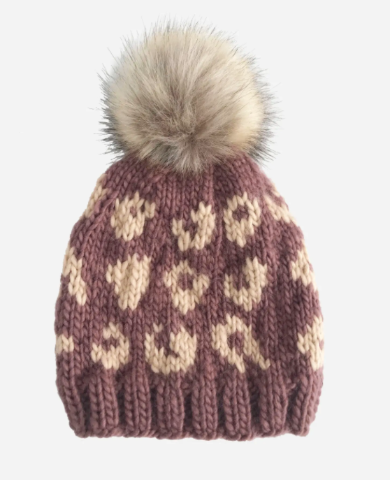 Mauve & Latte Cheetah Hand Knit Hat