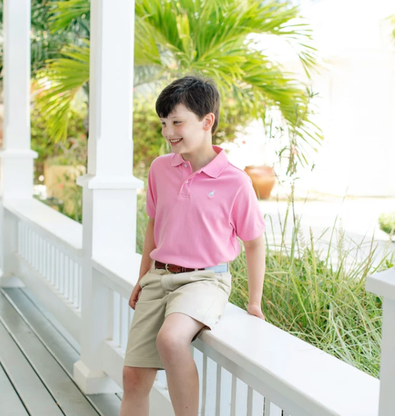 Prim and Proper Polo | Short Sleeve Pima | Hamptons Hot Pink | Buckhead Blue Stork