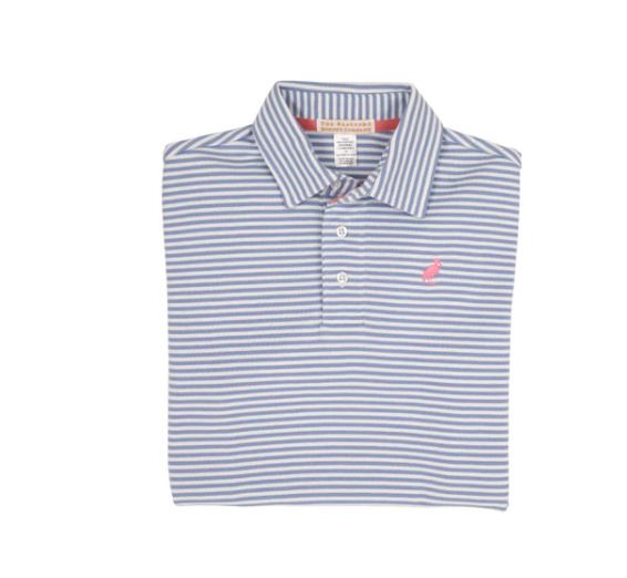 Prim & Proper Polo | Park City Periwinkle Stripe | Hot Pink Stork
