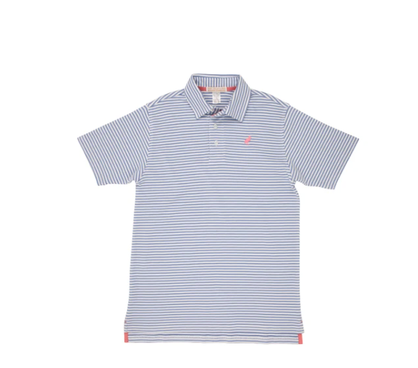 Prim & Proper Polo | Park City Periwinkle Stripe | Hot Pink Stork
