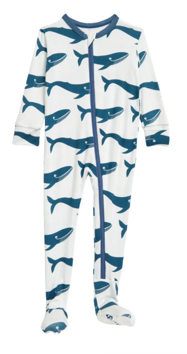 Print Footie with Zipper | Fresh Air Blue Whales