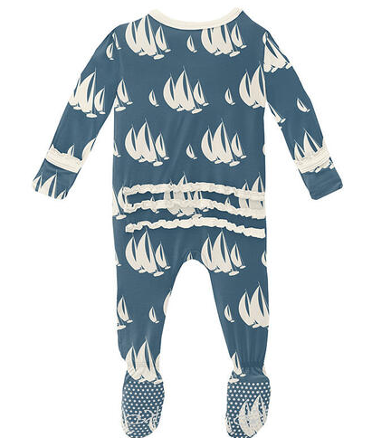 Print Muffin Ruffle Footie with Zipper | Deep Sea Sailboat Race