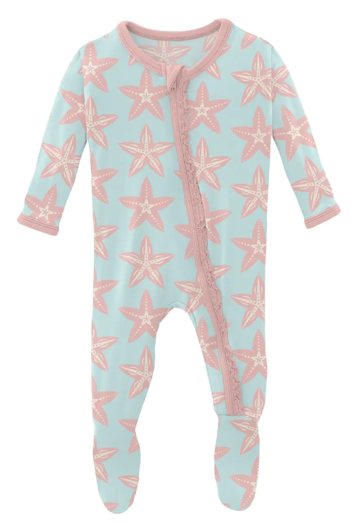 Print Muffin Ruffle Footie with Zipper | Fresh Air Fancy Starfish