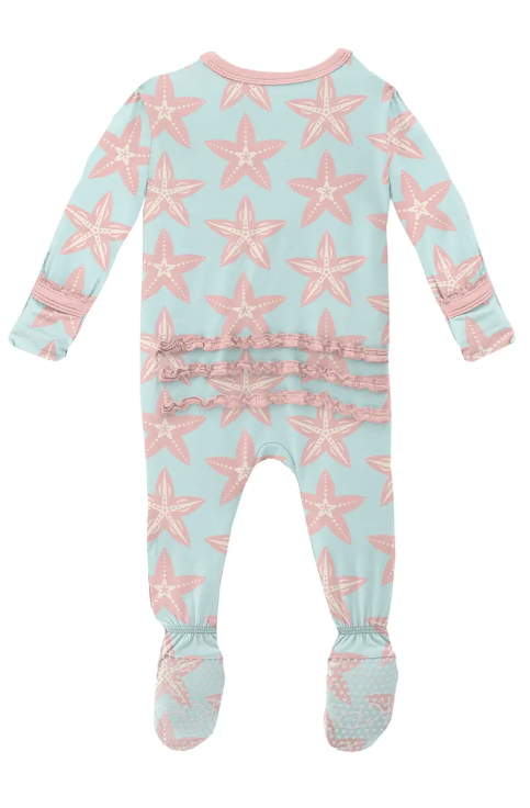 Print Muffin Ruffle Footie with Zipper | Fresh Air Fancy Starfish