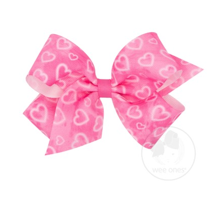 Medium Pink Valentine Heart Grosgrain Bow