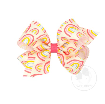Medium Antique White with Rainbows Grosgrain Bow