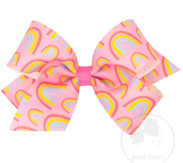 Medium Pink with Rainbows Grosgrain Bow