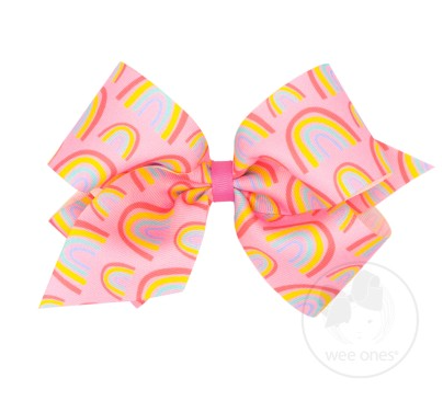 King Pink with Rainbows Grosgrain Bow