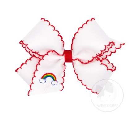 Medium Moonstitch Embroidered Rainbow Bow