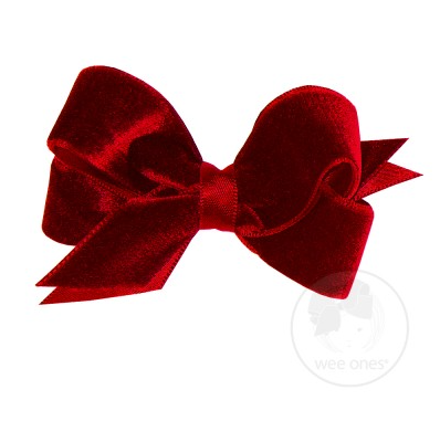Mini Satin Lined Velvet Bow | Cardinal