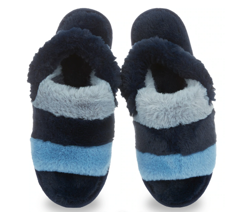 Colorblock Fur Plush Slippers | Navy