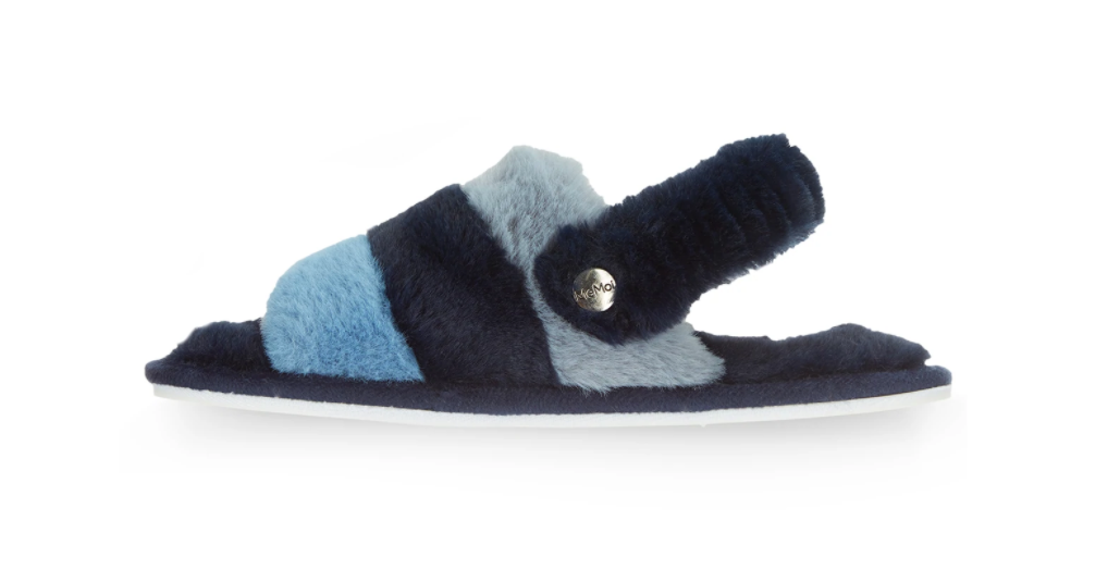 Colorblock Fur Plush Slippers | Navy