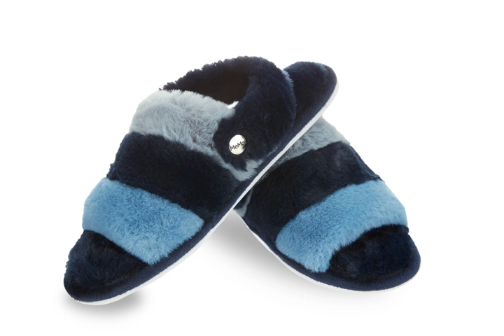 Colorblock Fur Plush Slippers | Navy