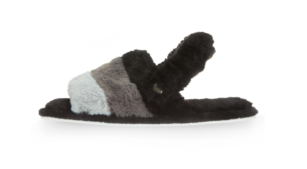 Colorblock Fur Plush Slippers | Black